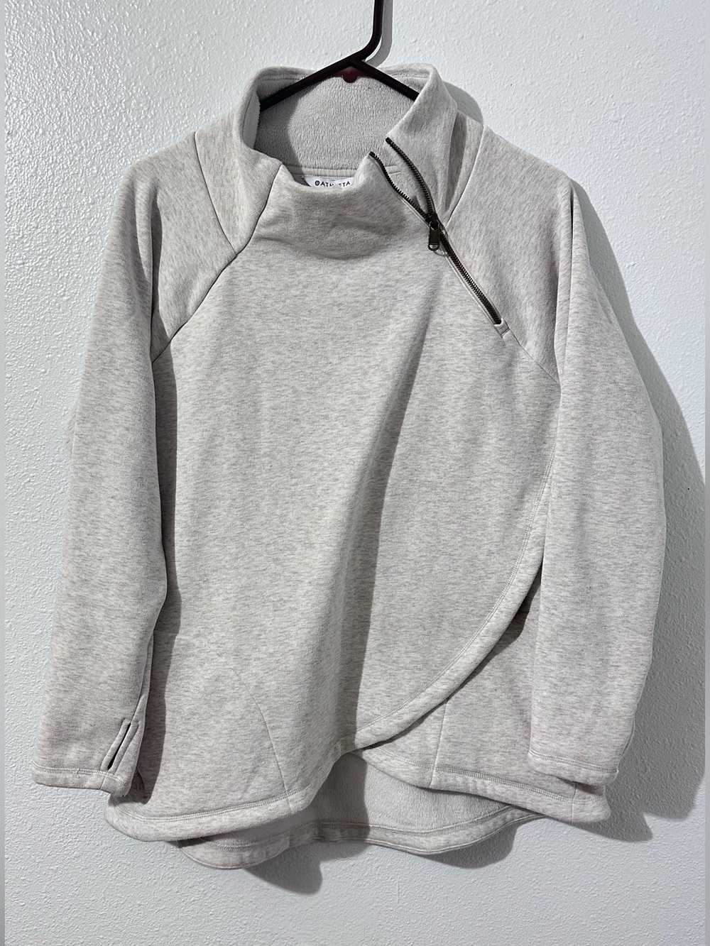 Athleta Pullover Womens XL Gray Fleece 1/4 Zip Mock Neck Pockets Wrap Hem